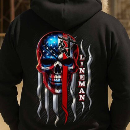 Lineman Skull USA Flag Apparel - Lineman Pride